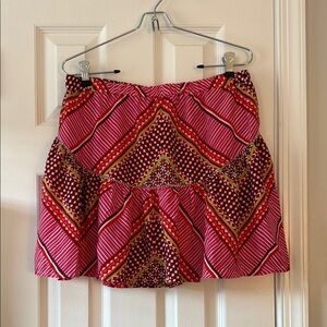 Banana Republic Pink and Red Patterned Tiered Skirt